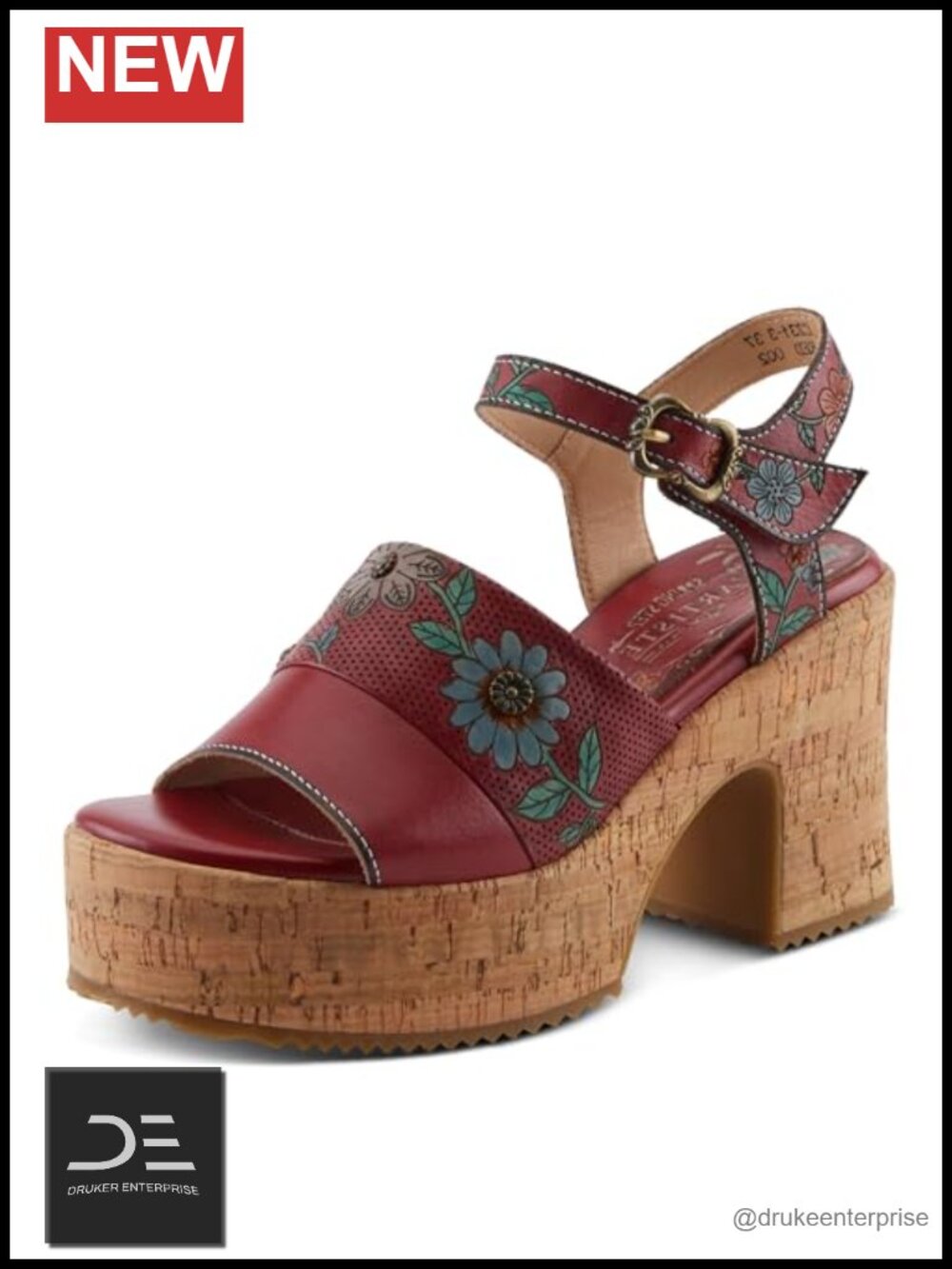 Hand-Painted Floral Wedge Sandals with Adjustable Straps, Cork Sole